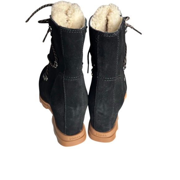 SOREL Joan of Arctic Wedge II Shearling Lace-Up Boots – Black Suede Size 10 - Picture 6 of 7